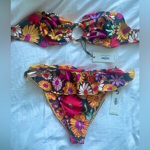 Montce Janeane Floral Bikini Tori Top and Tamarindo Ruffle Bottom NWT Large